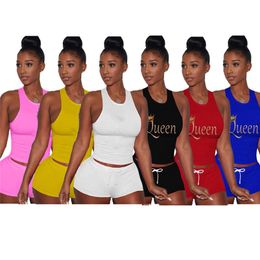 Womens Outfits Two Piece Set Tracksuit Sportswear T-shirt + Shorts Sportsuit Sleeveless New Hot Selling Summer Women Clothes klw6108