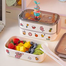 Microwave Stainless Steel Lunch Box Japanese For Kids and Girls with Bag&Spoon Fork Chopsticks&Cute Stickers
