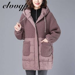 M-5XL Autumn Parkas Jackets Female Women Plus Size Lamb Teddy Splicing Hooded Coats Cotton Winter Jacket Womens Outwear Coat 210923