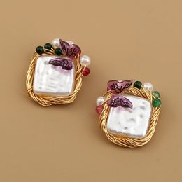 Classic Temperament Lady's Square New Pearl Earrings Butterfly Pendant For Women Hot Selling Trinket Jewelry