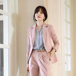 High quality slim women's suits skirt set Autumn one button blazer Casual pants suit Temperament office sets 210527