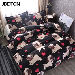 JDDTON New Arrival Classic Puppy Pattern Bedding Set 2/3 pcs 2020 Cute Pug Dog Lovely Style Quilt Cover and Pillowcase BE128 C0223