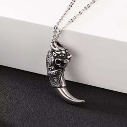 Retro Chinese Style Domineering Spike Dragon Head Mens Stainless Steel Pendant Necklace