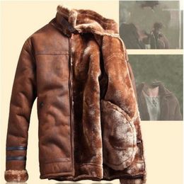 Men's Jackets Wholesale- 2021 Winter Fashion Mens Stand Collar Coats High Quality Thick Fur Lining Suede Leather Warm Jacket Vintage Coat1