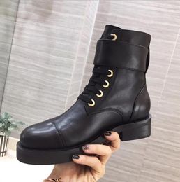 Women Wonderland Flat Ranger Boot Gold Twist Buckle Designer Lady Leather Strap Canvas Lace-up Rubber Outsole Ankle Boots