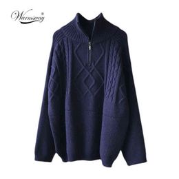 Women's Thick Warm Knitted Pullover Solid Long Sleeve Turtleneck Sweaters Half Zip Up Winter Coat Comfy Clothing C-295 211217