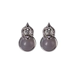 jade earings Australia - Stud S925 Sterling Silver Natural Hetian Smoke Mauve Jade Earrings Retro Personality Minimalism All-match Gourd Women's