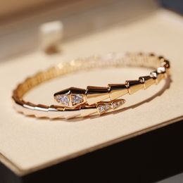 Top Designer Brand New 2022 Pure 925 Sterling Silver Jewellery Cuff Women Rose Gold Snake Diamond Cuff Bracelet Bangle Lovely Fine Luxury Quality