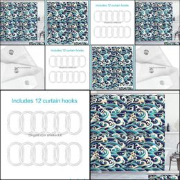Shower Curtains Bathroom Aessories Bath Home & Garden Nautical Curtain Traditional Oriental Style Ocean Waves Pattern With Foam And Splashes