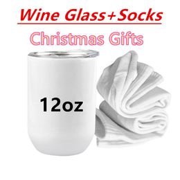 Sublimation Wine Glasses Socks Gift Sets Christmas Decorations Gifts 12oz White Blank Wine Tumblers And Stockings Heat Transfer Water Bottles A12