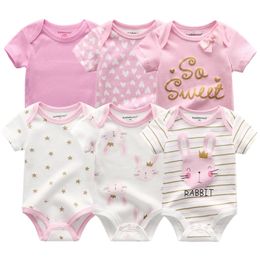 6PCS Newborn Boys Girls Bunny Summer Clothes New Cotton Bodysuits Short Sleeve body Baby onesie Unisex jumpsuit 210309