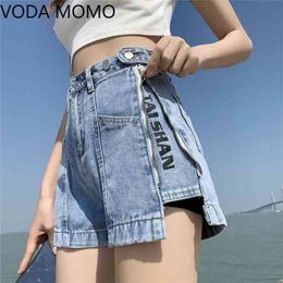 Women's Denim Shorts Classic Vintage High Waist Blue Wide Leg Female Caual Summer Ladies Jeans for Women Plus size 210724