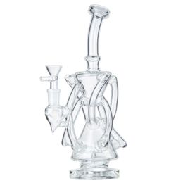 Wholesale 7 Tubes Hookahs Glass Bongs Klein Recycler Bong Showerhead Perc Clear Hookah 5mm Thick Oil Rigs Dab Rig 14mm Joint Smoking Water Pipes Wax With Bowl