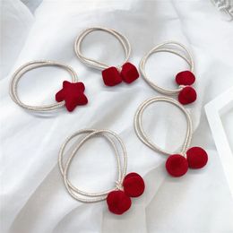 2021 New Fashion Women's Simple Red Velvet Geometric Love Star Rubber Band Hair Rope Korean Sweet Girl Ponytail Hair Accessories