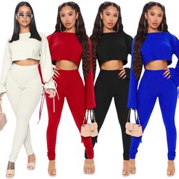 Women Tracksuits Two Pieces Set Designer New Slim Trumpet Sleeve Pants Suits Ladies Outfits A229