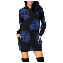 Women's Hoodies & Sweatshirts Fashion Women Long Sleeve Casual Hooded Camouflag Skull Print Mini Pockets Female Halloween