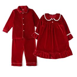 Exclusive Sibling Match Winter Red Velour Baby Sleepwear Christmas Boys Pyjamas Set Girl Nightdress Gown 211105