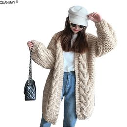 Women's Thick Long Style Cardigan Sweater Handmade Woven Sweater Shawl Super Thick High Quality Elegant Women Cardigan Sweater 201017