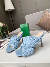 Designer- pointy woven high heel sandals peep toe slim sheepskin fashion summer women's Slippers
