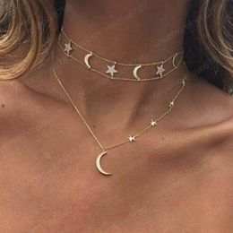 2021 New Women Moon Star Chokers Necklace Pendant Multilayer Necklace Gold Chain Necklace Fashion Jewellery Gift