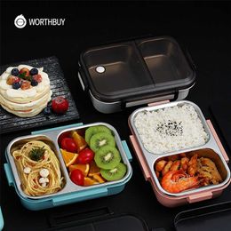 WORTHBUY Japanese Lunch Box With Compartment 304 Stainless Steel Bento Box For Kids School Food Container Leak-proof Food Box 211108
