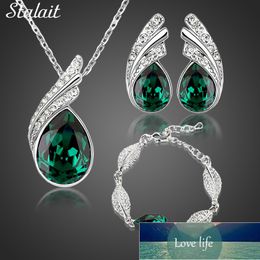 Wholesales bridal Jewellery set Austrian Crystal fashion leaf tear feather Water drop pendant necklace earrings Jewellery sets Factory price expert design Quality
