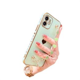 Soft galvanic love heart electroplate of phone cases for iPhone 11 12 13 Pro Max XS X XR 7 8 Plus Mini SE bumper bracelet rear cover case