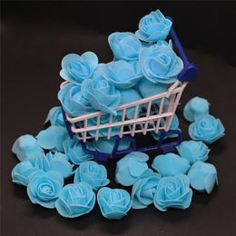 foam heads Canada - Decorative Flowers & Wreaths 50pcs 100pcs 200pcs Mini Lake Blue PE Foam Roses Head Fake Flower Handmade Wedding Decoration