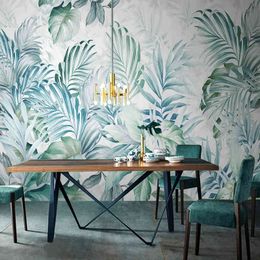 Custom Mural Wallpaper Modern 3D Hand Painted Nordic Watercolour Tropical Plant Leaves Wall Painting Living Room Papel De Parede