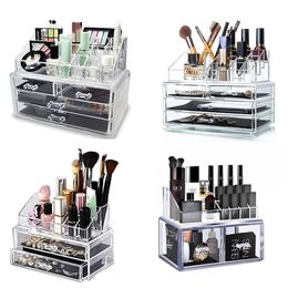 Makeup Organizer Cosmetic Storage Box Transparent Plastic Box Organizador Acrylic Desktop Jewelry Bathroom Multifunctional 210315