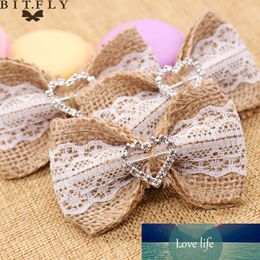 heart hat boxes UK - DIY Jute Burlap white lace bows with heart Shape Rhinestone Buckle wedding party decorations Hair Hat craft Birthday Gif box