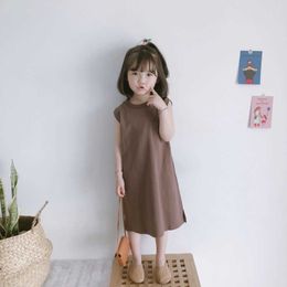 9 years dresses UK - Korean Summer Girl Dress Solid Girls Straight Dresses 0-9 Years Old Baby Kids Clothes Crew Neck Short Sleeve Children's Clothes Q0716