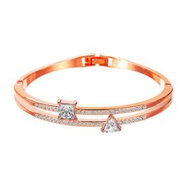 2021 Trend New Fashion Simple Geometric Double-layer Rose Gold Open Women's Bracelets Harajuku Square Triangle Jewellery for Women Q0719