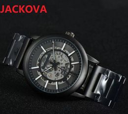 factory quality Mens Three Pins utomatic Mechanical Watch 2813 Movement Full Stainless Steel Blue Black Hollow Dial Skeleton montre de luxe Wristwatches gift