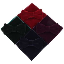 Velvet Bow ties handkerchers set 9 Colours 12*6cm Adjust the buckle solid Colour bowknot Occupational bowtie for Christmas Gift Free FEDEX UPS
