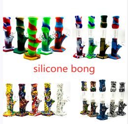4 styles straight hookahs Silicone Bong Smoking Pipes With Glass Bowl bongs oil Rigs Different Colors Water pipe