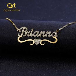 Heart With Personalised Name Necklace For Women Custom Gold Stainless Steel BlingBling Pendant Personalise ICED OUT NECKLACE 220119