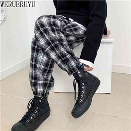 plaid Pant Casual Women Autumn Pants Clothes Loose Drawstring Clothing Fashion Black White Cheque Harem 210915