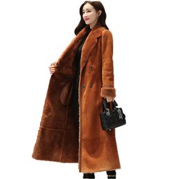 Faux fur coat women winter Army green caramel plus size lapel korean loose thick long warmth faux LR717 210531