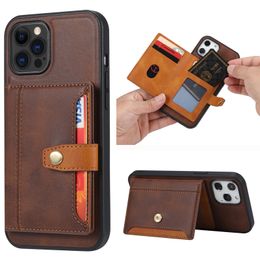 Luxuxy PU leather Card slot wallet Phone Cases for iPhone 13 12 mini 11 Pro Max X XR XS 8 7 Plus Samsung A12 A72 A82 Retro kickstand Portable high-grade business style cover