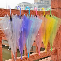 Transparent Umbrella Clear PVC Long Handle Candy Color Umbrellas For 8 bone Rain Cover Sun Protective RRD11038