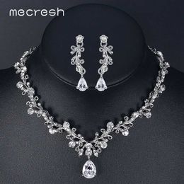 Mecresh Luxury Cubic Zirconia Bridal Jewellery Sets Leaf-Shape Crystal Rhinestone Party Wedding Jewellery Necklace Sets MTL486 H1022