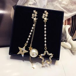 Stud Fashion Pendant Pearl Earrings Simple And Asymmetric Star Tassels Feminine Temperament Long Personality