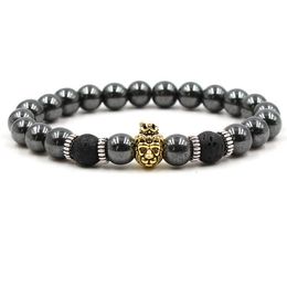 2022 new Black Stone Hematite Lava Rock Bracelets Beadeds Skull Lion Owl Skull Bangles For Women & Men Gift