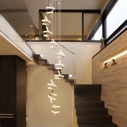 Modern Gold/Chrome Duplex LED Long Chandelier Pendant Lamps For Dining Living Room Villa Hall Spiral Staircase Hotel Lobby Hanging Lights