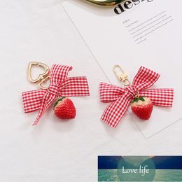 1PC Lovely Ribbon Strawberry Keychain Keyring For Women Girl Jewellery Simulated Fruit Bowknot Cute Bag Car Key Holder Keyring K37