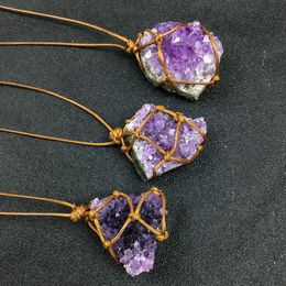 Irregular Natural Purple Crystal Stone Handmade Pendant Necklaces For Women Girl Lover Party Club Jewelry Fashion Accessories