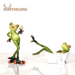 NORTHEUINS Resin Leggy Frog Miniature Figurines Animal Statue Desktop Decoration Souvenirs for Interior Modern Home Decor Loft 210727