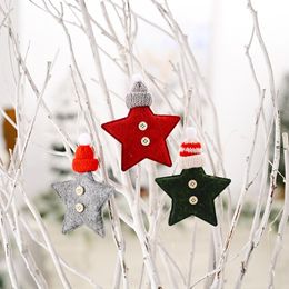 Christmas Tree Ornaments Knitted Hat Five-pointed Star Trees Pendant Xmas Decorations About 10*13cm 3 Color JJD11080