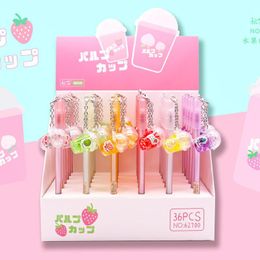 Gel Pens 36 Pcs/lot Creative Fruit Milk Tea Pendant Pen Cute 0.5mm Black Ink Neutral Promotional Gift Stationery School Supplies